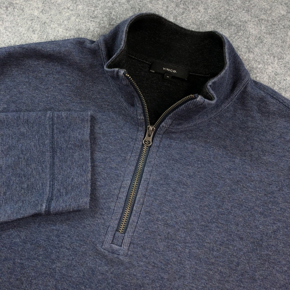 Vince Mens Sweater XL Heather Blue Long Sleeve Quarter-Zip Luxury Minimal